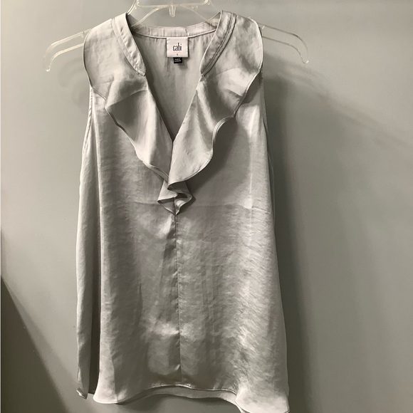 CAbi Shimmering Silver Ruffle Top Small - Picture 2 of 8